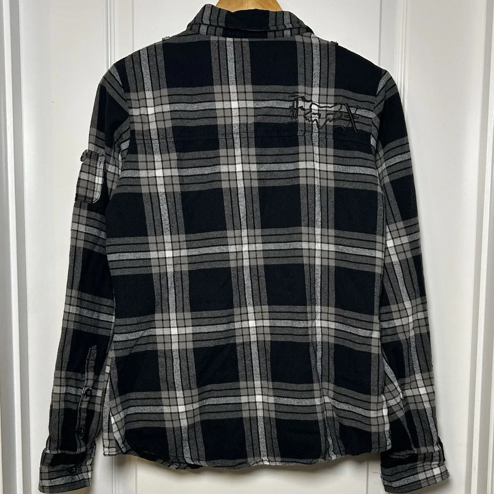 Fox Racing Long Sleeve Button Up Black and‎ Gray Flannel Shirt Motorsports Style